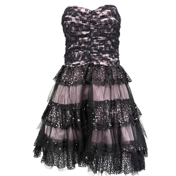 Masquerade Strapless Black Lace Pink Sweetheart Y2K Prom Dress Steampunk 11 / 12 - Picture 1 of 16